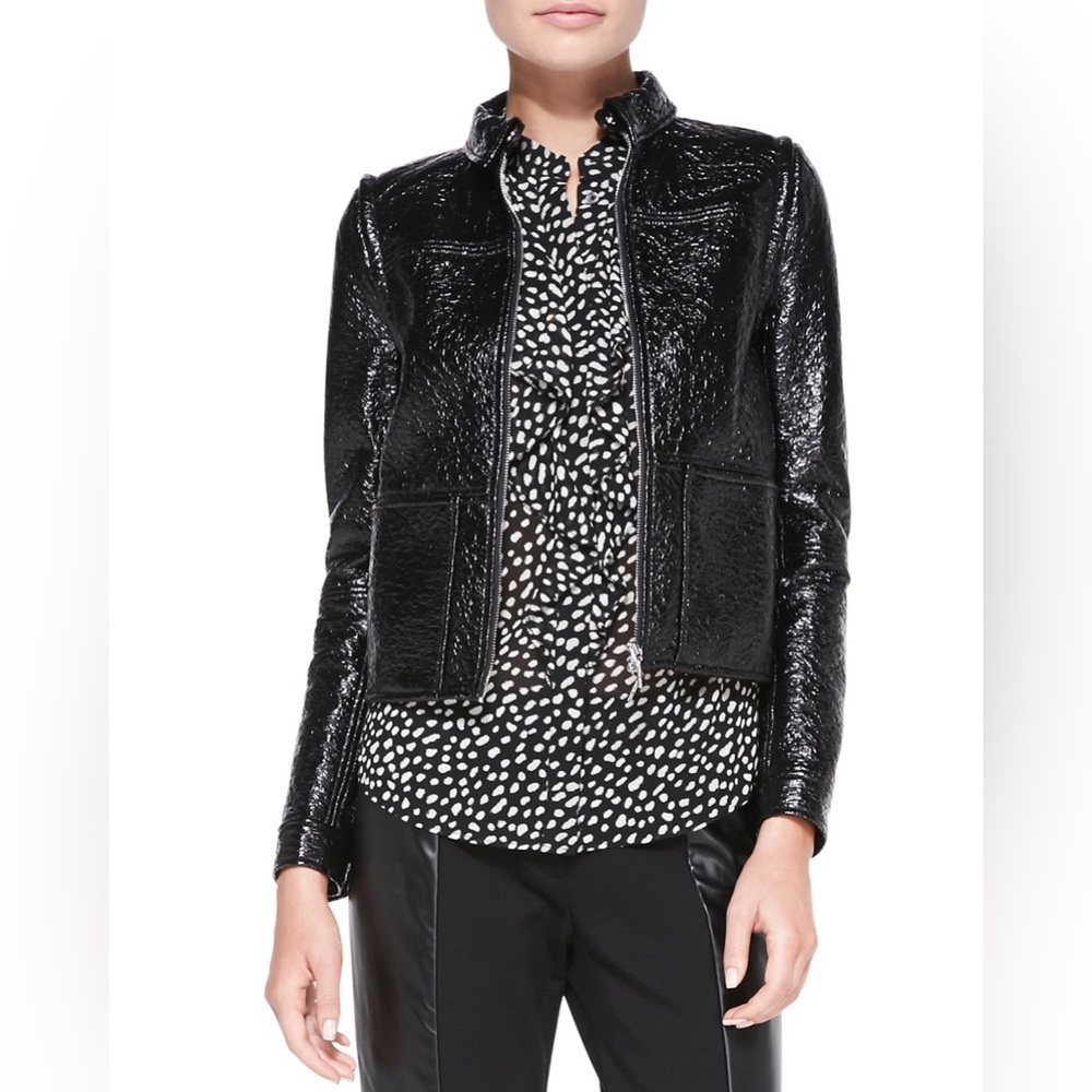 Tory Burch Fae Black Faux Patent Reversible 4-in-1 Jacket